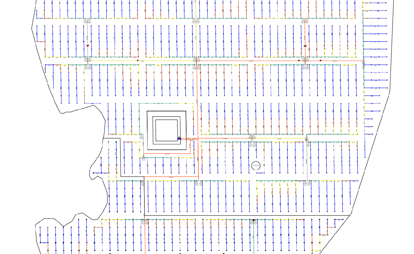 Layout hidráulico completo do projeto de irrigação